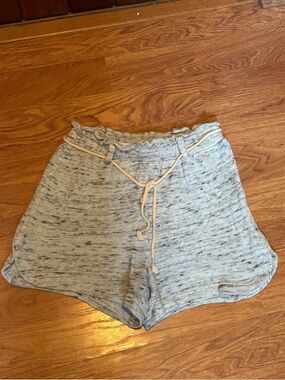 Light Heather Blue and Gray Women’s Knit Sweater Shorts with Drawstring